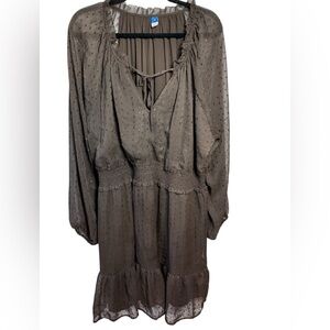 Old Navy Brown Baby Doll Knee Length Dress Size 3XL Sparkle Holiday Flowy Preppy